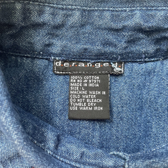 Vintage Y2K Deranged Shirt Women Large Blue Denim Embroidered Floral Button Up - Picture 5 of 10